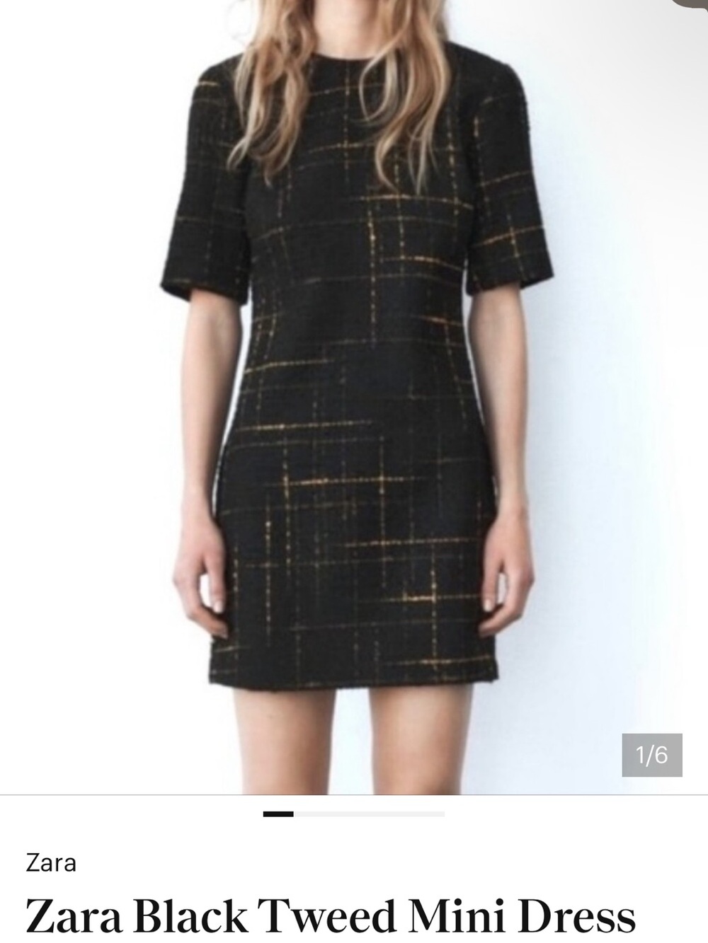 Zara Black Tweed Mini Dress with Gold Windowpane